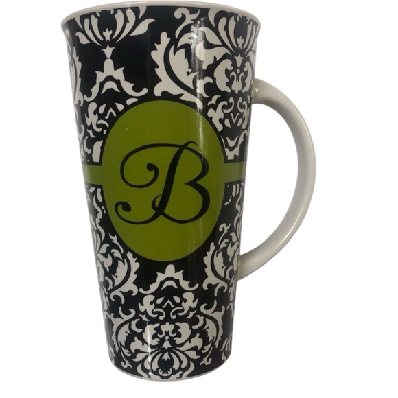 Black Floral Lime Green Initial B Coffee Latte Mug - Picture 1 of 7